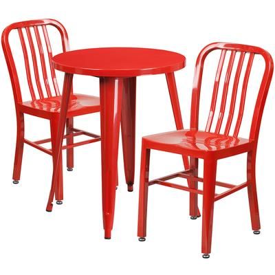 Flash Furniture CH-51080TH-2-18VRT-RED-GG 24" Round Table & (2) Chair Set - Metal, Red