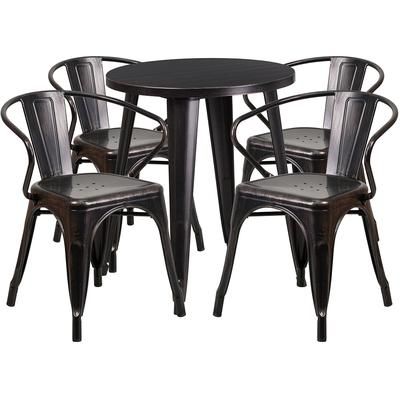 Flash Furniture CH-51080TH-4-18ARM-BQ-GG 24" Round Table & 4 Arm Chair Set - Metal, Black & Antique Gold
