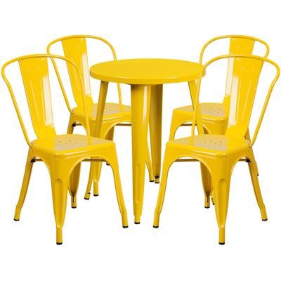 Flash Furniture CH-51080TH-4-18CAFE-YL-GG 24" Round Table & 4 CafÃ© Chair Set - Metal, Yellow