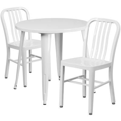 Flash Furniture CH-51090TH-2-18VRT-WH-GG 30" Round Table & 2 Chair Set - Metal, White