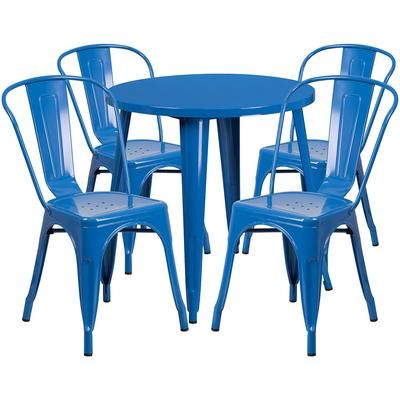 Flash Furniture CH-51090TH-4-18CAFE-BL-GG 30" Round Table & 4 CafÃ© Chair Set - Metal, Blue