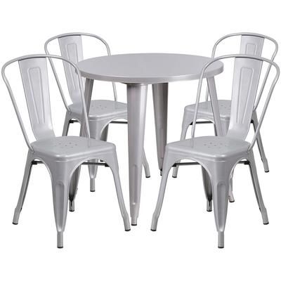 Flash Furniture CH-51090TH-4-18CAFE-SIL-GG 30" Round Table & 4 CafÃ© Chair Set - Metal, Silver