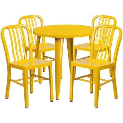 Flash Furniture CH-51090TH-4-18VRT-YL-GG 30" Round Table & 4 Chair Set - Metal, Yellow
