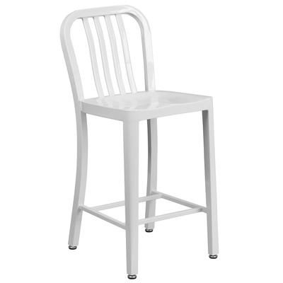 Flash Furniture CH-61200-24-WH-GG Counter Height Commercial Bar Stool w/ Vertical Slat Back & Metal Seat, White