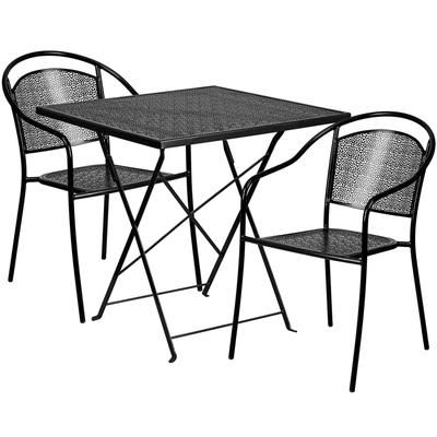 Flash Furniture CO-28SQF-03CHR2-BK-GG 28" Square Folding Patio Table & 2 Round Back Arm Chair Set - Steel, Black
