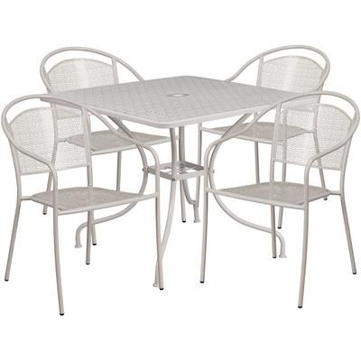 Flash Furniture CO-35SQ-03CHR4-SIL-GG 35 1/4" Square Patio Table & 4 Round Back Arm Chair Set - Steel, Light Gray