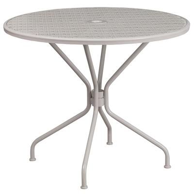 Flash Furniture CO-7-SIL-GG 35 1/4" Round Patio Table w/ Rain Flower Design Top & Umbrella Hole - Steel, Light Gray