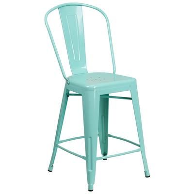 Flash Furniture ET-3534-24-MINT-GG Counter Height Commercial Bar Stool w/ Curved Back & Metal Seat, Mint Green, Backrest