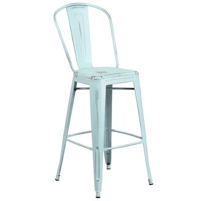 Flash Furniture ET-3534-30-DB-GG Commercial Bar Stool w/ Curved Back & Metal Seat, Distressed Green Blue, Dream Blue, 30" Height