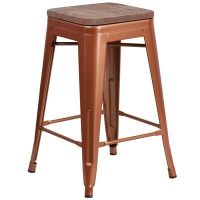 Flash Furniture ET-BT3503-24-POC-WD-GG Counter Height Backless Commercial Bar Stool w/ Wood Seat, Copper