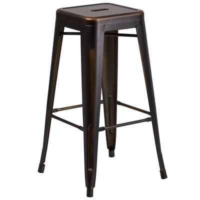 Flash Furniture ET-BT3503-30-COP-GG Backless Commercial Bar Stool w/ Metal Seat, Distressed Copper, Distressed Metal