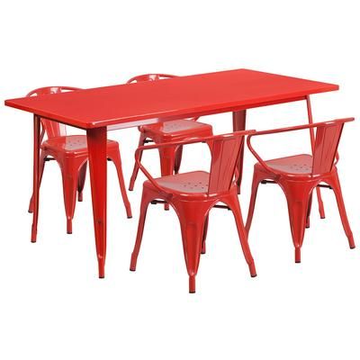 Flash Furniture ET-CT005-4-70-RED-GG Rectangular Table & 4 Chair Set - 63"W x 31 1/2"D x 29 1/2"H, Steel, Red