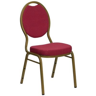 Flash Furniture FD-C04-ALLGOLD-2804-GG Stacking Banquet Chair w/ Burgundy Patterned Fabric Back & Seat - Steel Frame, Gold