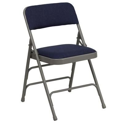 Flash Furniture HA-MC309AF-NVY-GG Folding Chair w/ Navy Fabric Back & Seat - Steel Frame, Gray, Triple Braced, Double Hinged