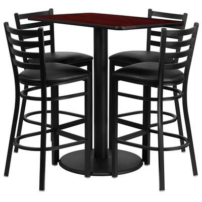 Flash Furniture RSRB1018-GG Bar Height Table w/ Mahogany Laminate Top & 4 Stools - 42"W x 24"D x 42"H, Steel Base, Black