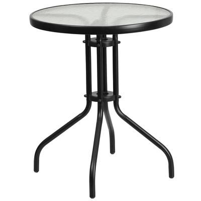 Flash Furniture TLH-070-1-GG 23 3/4" Round Patio Table w/ Glass Top - Metal Base, Black, 23.75"