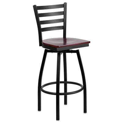 Flash Furniture XU-6F8B-LADSWVL-MAHW-GG Commercial Bar Stool w/ Ladder Back & Mahogany Wood Seat, Black
