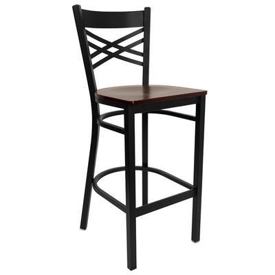 Flash Furniture XU-6F8BXBK-BAR-MAHW-GG Commercial Bar Stool w/ Cross Back & Mahogany Wood Seat, Black
