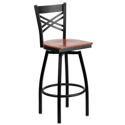 Flash Furniture XU-6F8B-XSWVL-CHYW-GG Commercial Bar Stool w/ Cross Back & Cherry Wood Seat, Black