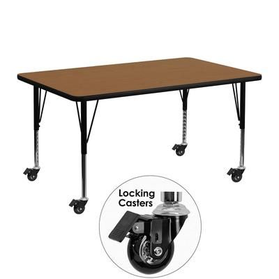 Flash Furniture XU-A2448-REC-OAK-T-P-CAS-GG Rectangular Mobile Activity Table - 48"L x 24"W, Laminate Top, Oak, Brown