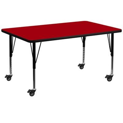 Flash Furniture XU-A3060-REC-RED-T-P-CAS-GG Rectangular Mobile Activity Table - 60"L x 30"W, Laminate Top, Red