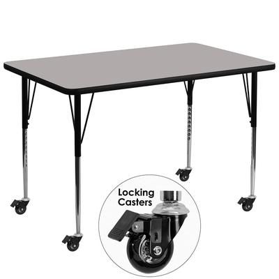 Flash Furniture XU-A3672-REC-GY-H-A-CAS-GG Rectangular Mobile Activity Table - 72"L x 36"W, Laminate Top, Gray