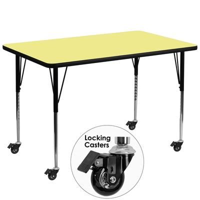 Flash Furniture XU-A3672-REC-YEL-T-A-CAS-GG Rectangular Mobile Activity Table - 72"L x 36"W, Laminate Top, Yellow