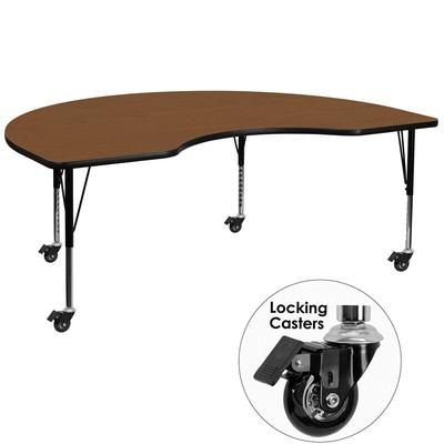 Flash Furniture XU-A4872-KIDNY-OAK-H-P-CAS-GG Kidney Shaped Mobile Activity Table - 72"L x 48"W, Laminate Top, Oak, Brown