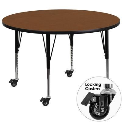 Flash Furniture XU-A48-RND-OAK-H-P-CAS-GG 48" Round Mobile Activity Table - Laminate Top, Oak, Brown