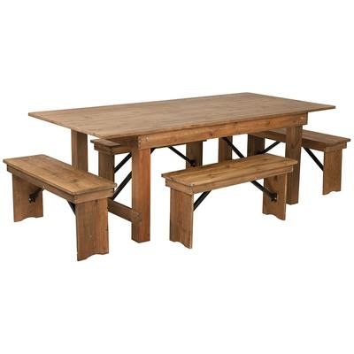 Flash Furniture XA-FARM-1-GG Rectangular Folding Farm Table & 4 Bench Set - 84"W x 40"D x 30"H, Plank Top, Pine Base