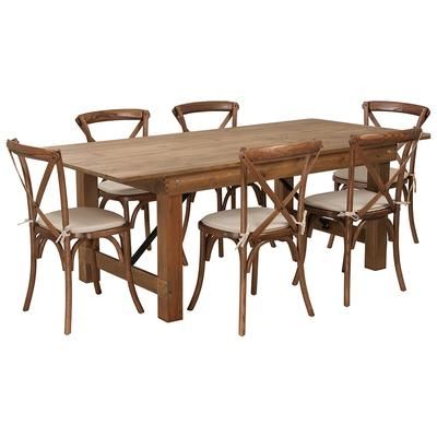 Flash Furniture XA-FARM-9-GG Rectangular Folding Farm Table & 84"W x 40"D x 30"H, Plank Top, Solid Pine Base, Set