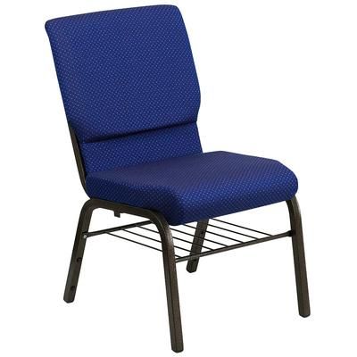 Flash Furniture XU-CH-60096-NVY-DOT-BAS-GG Stacking Church Chair w/ Navy Blue Dot Fabric Back & Seat - Steel Frame, Gold Vein