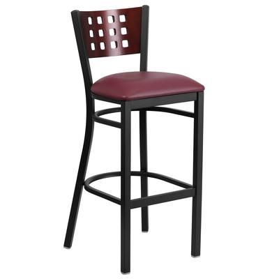 Flash Furniture XU-DG-60118-MAH-BAR-BURV-GG Commercial Bar Stool w/ Mahogany Wood Back & Burgundy Vinyl Seat, Black