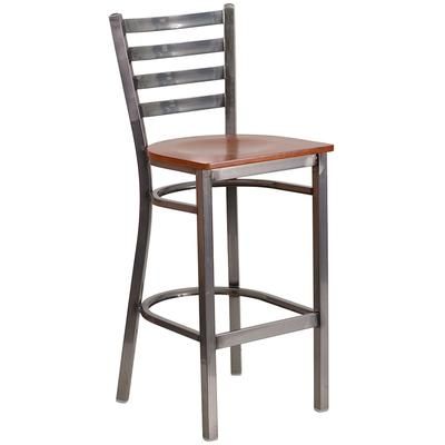 Flash Furniture XU-DG697BLAD-CLR-BAR-CHYW-GG Commercial Bar Stool w/ Ladder Back & Cherry Wood Seat, Clear Coat Steel