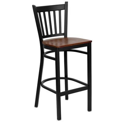 Flash Furniture XU-DG-6R6B-VRT-BAR-CHYW-GG Commercial Bar Stool w/ Metal Vertical Slat Back & Cherry Wood Seat, Black