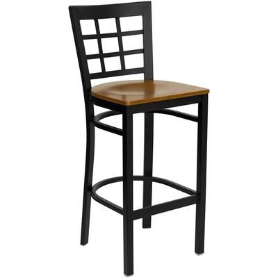 Flash Furniture XU-DG6R7BWIN-BAR-CHYW-GG Commercial Bar Stool w/ Metal Window Pane Back & Cherry Wood Seat, Black