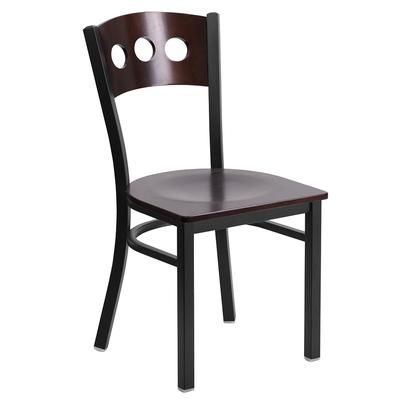 Flash Furniture XU-DG-6Y2B-WAL-MTL-GG Restaurant Chair w/ Walnut Wood Back & Seat - Steel Frame, Black