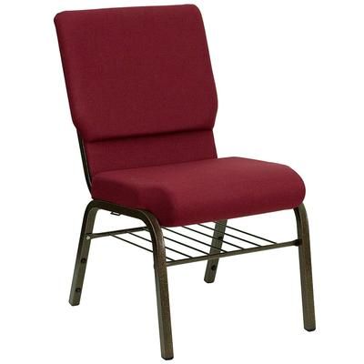 Flash Furniture XU-CH-60096-BY-BAS-GG Stacking Church Chair w/ Burgundy Polyester Back & Seat - Steel Frame, Gold Vein