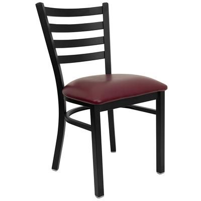 Flash Furniture Restaurant Ladder Back Chair - Burgundy Vinyl Seat, Black Steel Frame, XU-DG694BLAD-BURV-GG