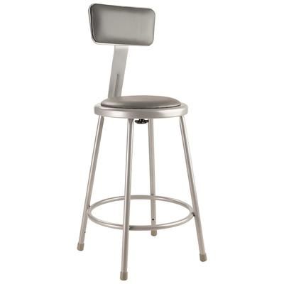 National Public Seating 6424B Round Stool w/ Gray Vinyl Padded Back & Gray Vinyl Padded Seat, Gray