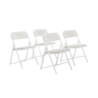 National Public Seating 821 Folding Chair w/ White Plastic Back & Seat - Steel Frame, White, Pack of 4
