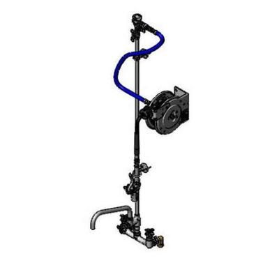 T&S B-1439-BF12-C12 12 ft Open Hose Reel Assembly w/ 8" Wall Mount Mixing Faucet - 3/4" NPT, Silver