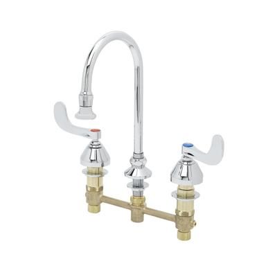 T&S B-2866-04 Deck Mount Medical Mixing Faucet w/ 6" Swivel/Rigid Gooseneck & Rosespray, Concealed, 8" Centers, Chrome