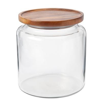 Anchor Hocking 97694AHG17 96 oz Mini Montana Glass Jar w/ Acacia Wood Lid, Clear, Case of 2