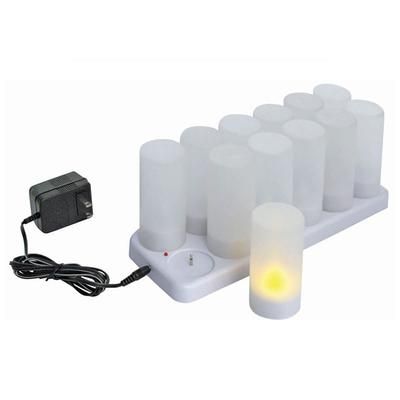 Winco CLR-12S Flameless Tealight Candle w/ Plastic Cup & Rechargeable Battery, Charging Tray, 12 Pieces