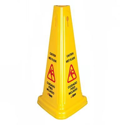 Winco WCS-27T 27" Tri-Cone Wet Floor Caution Sign, Yellow