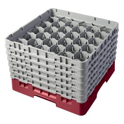 Cambro 30S1114416 Camrack Glass Rack w/ 30 Compartments - 30 Gray Extenders, Cranberry, Cranberry Red Base, 6 Soft Gray Extenders, Case of 2