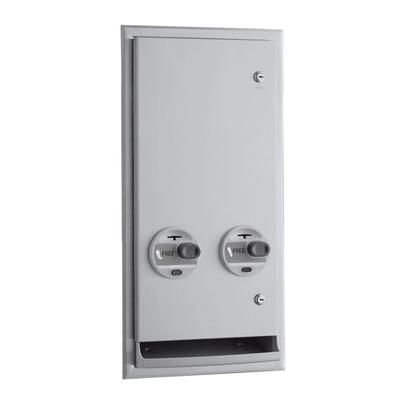 Bobrick B-3706T Semi Recessed Sanitary Napkin/Tampon Dispenser - Token Vend, Stainless Steel