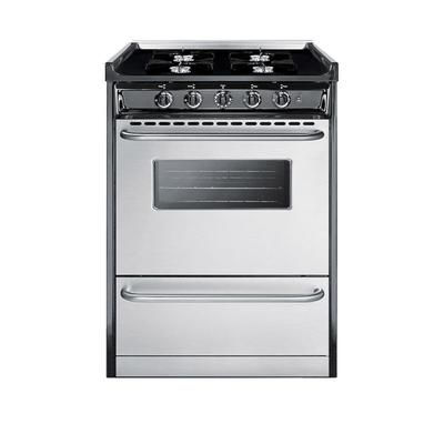 Summit TNM6107BRW 24"W Gas Stove w/ 4 Burners - Black/Stainless, Natural Gas, Silver, Gas Type: NG