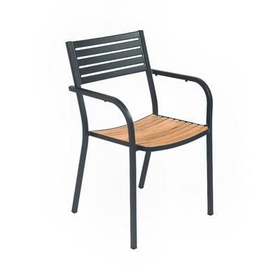 emu E267 (22) Segno Indoor/Outdoor Stackable Armchair - Brown Teak w/ Gray Steel Frame, Teak/Antique Iron, Powder Coated Steel